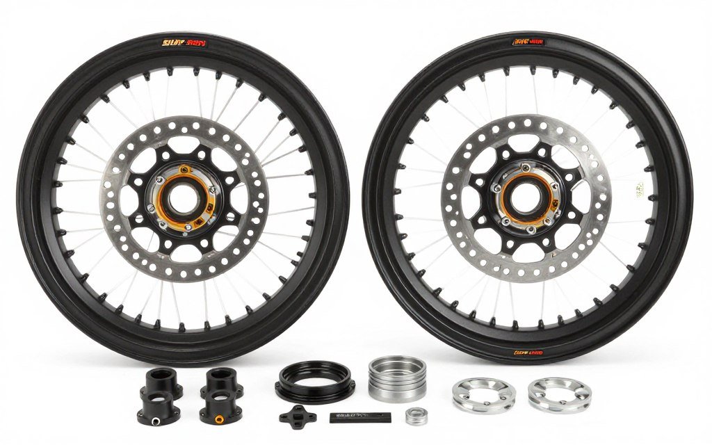Sur-Ron Light Bee supermoto wheel set with brake rotors