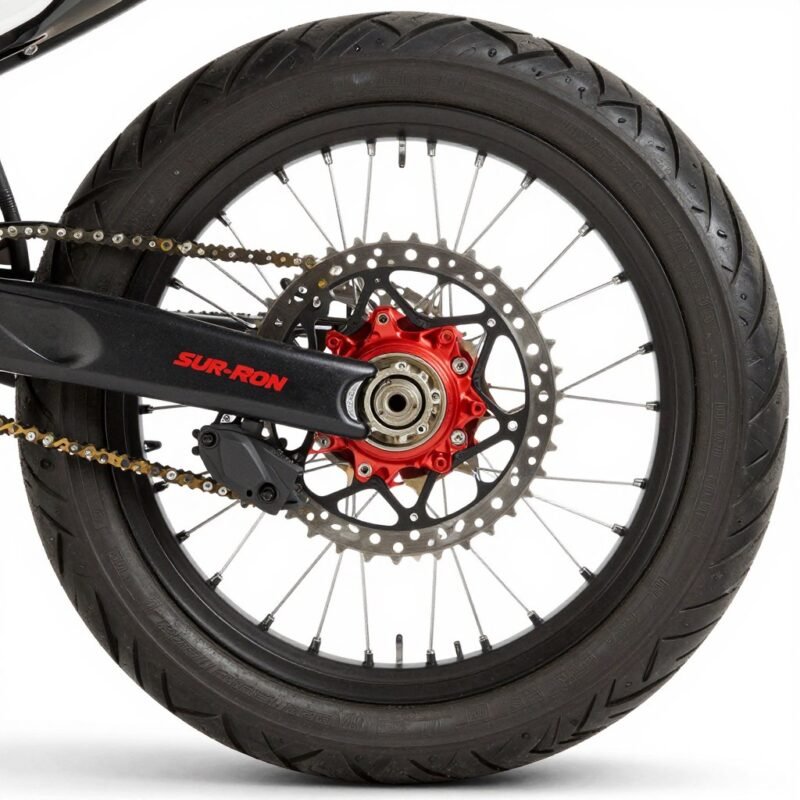 Sur-Ron supermoto rear wheel with street performance tire